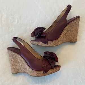 Frye Aubergine Slip on Peep Toe Size 9 Wedges EUC